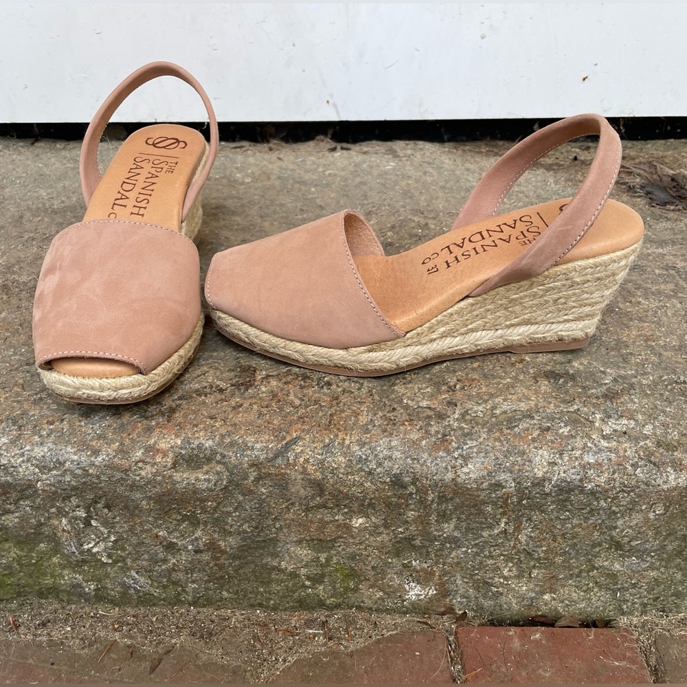 Spanish Sandal Company Nubuck Espadrille Wedges, size 37 (US 7)